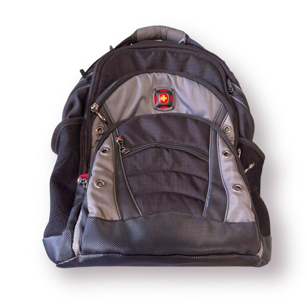 Swiss Gear Wenger Shock Absorbing‎ Laptop Padded Backpack Large Black Gray